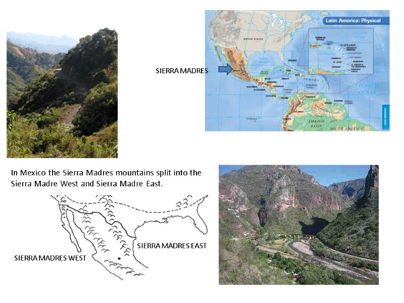 In Mexico the Sierra Madres mountains split into the Sierra Madre West and Sierra